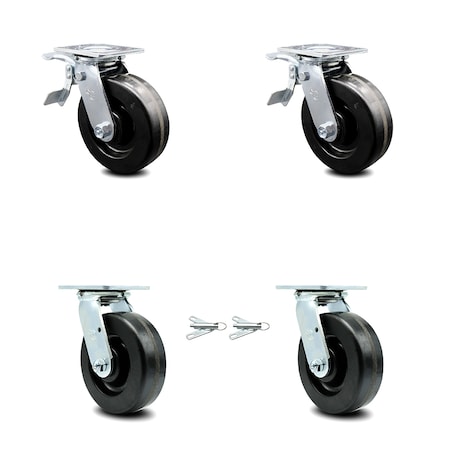 Service Caster 6 Inch Phenolic Caster Set with Roller Bearings 2 Brakes 2 Swivel Locks SCC SCC-TTL30S620-PHR-2-BSL-2